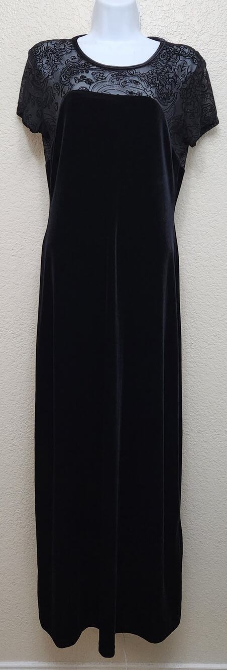Connected Apparel Black Velour Lace Bodice Sheath Cocktail Dress 8 Lightweight